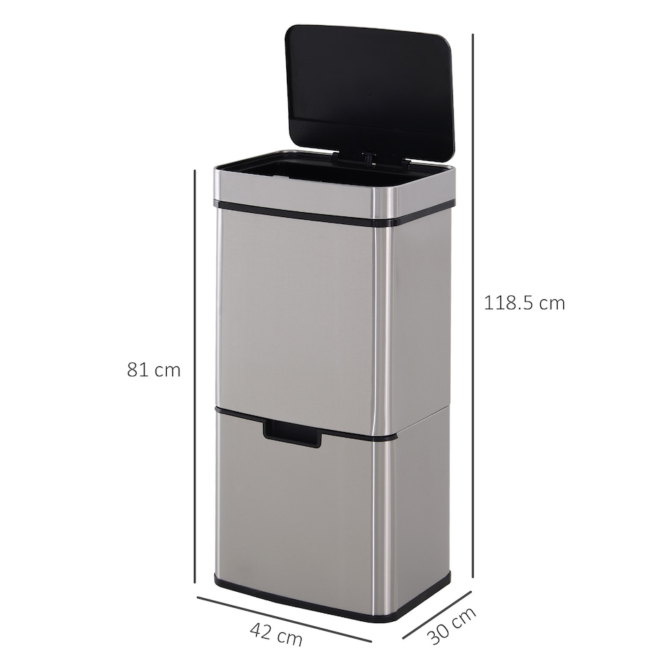 image 1 of HOMCOM Motion Sensor Rubbish Bin, 3 Compartments Removable Lid Stainless Steel