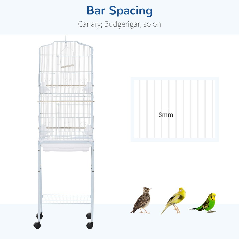 image 1 of PawHut Bird Cage for Budgie Finch Canary Parakeet W/ Stand Sliding Tray White