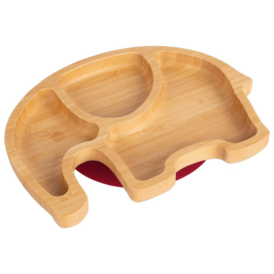 image 1 of Tiny Dining Children's Bamboo Suction Elephant Plate - Red