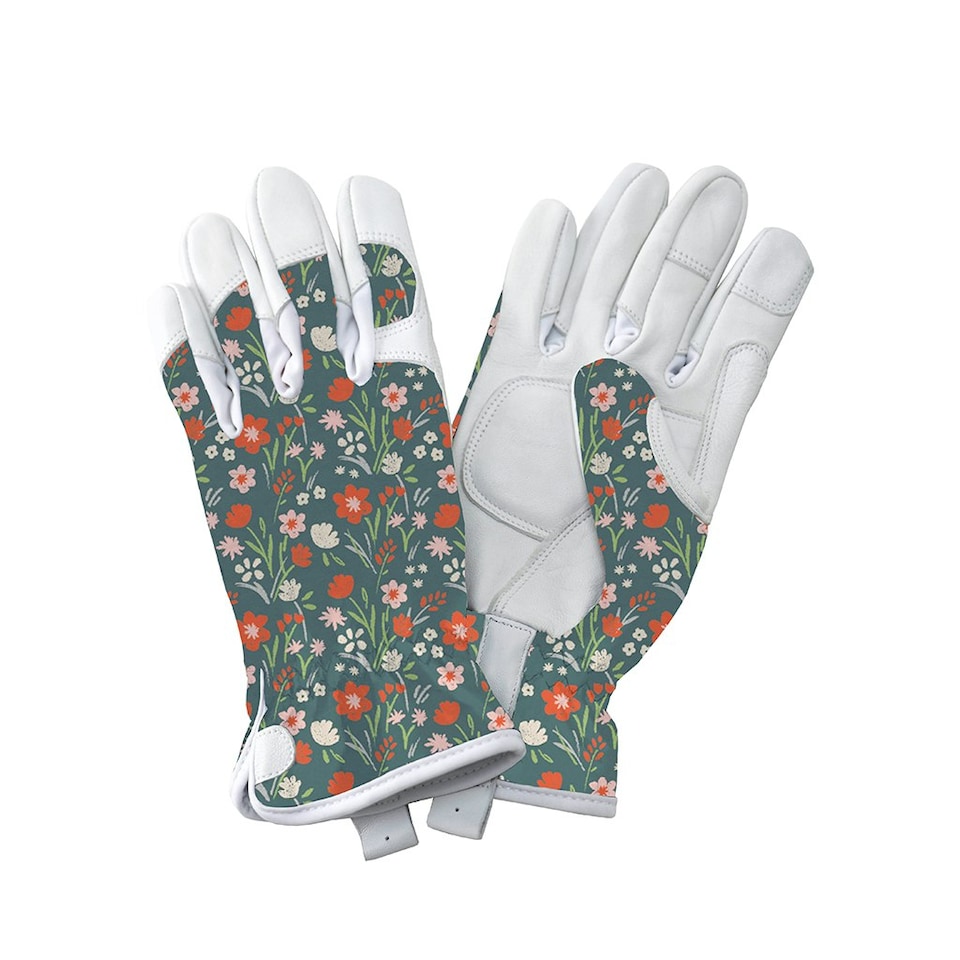 Kent & Stowe Premium Leather Meadow Flowers Blue Gloves Small Blue