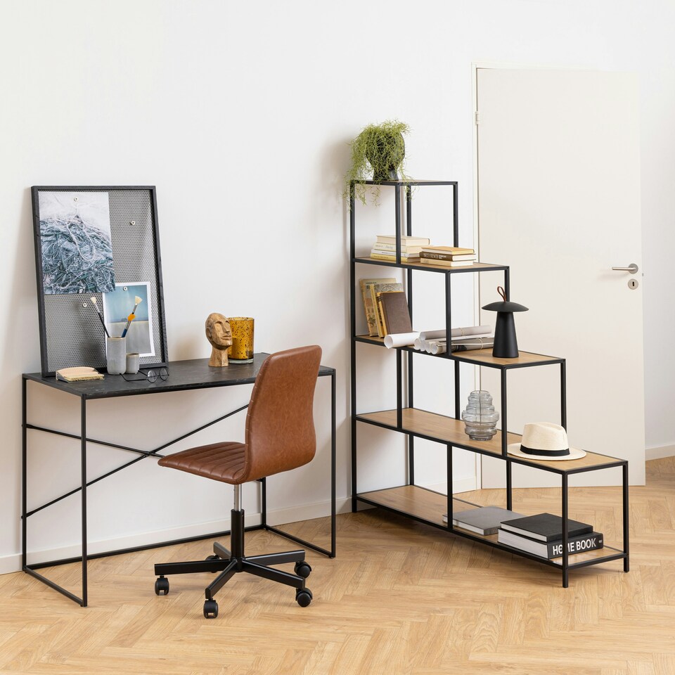 image 1 of Seaford Bookcase with 4 Shelves and 1 Drawer in Black and Oak