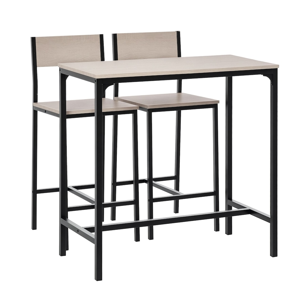 image 1 of 3 Pack Table Stool Set Industrial Design w/ Metal Frame Oak Tone MDF Panels