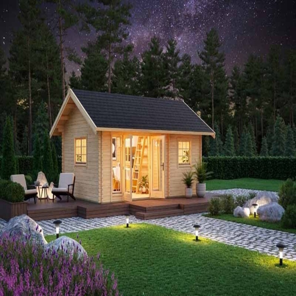 image 1 of Caroline 2 + Window set 1-Log Cabin, Wooden Garden Room, Timber Summerhouse, Home Office - L675 x W489.9 x H330.6 cm Brown