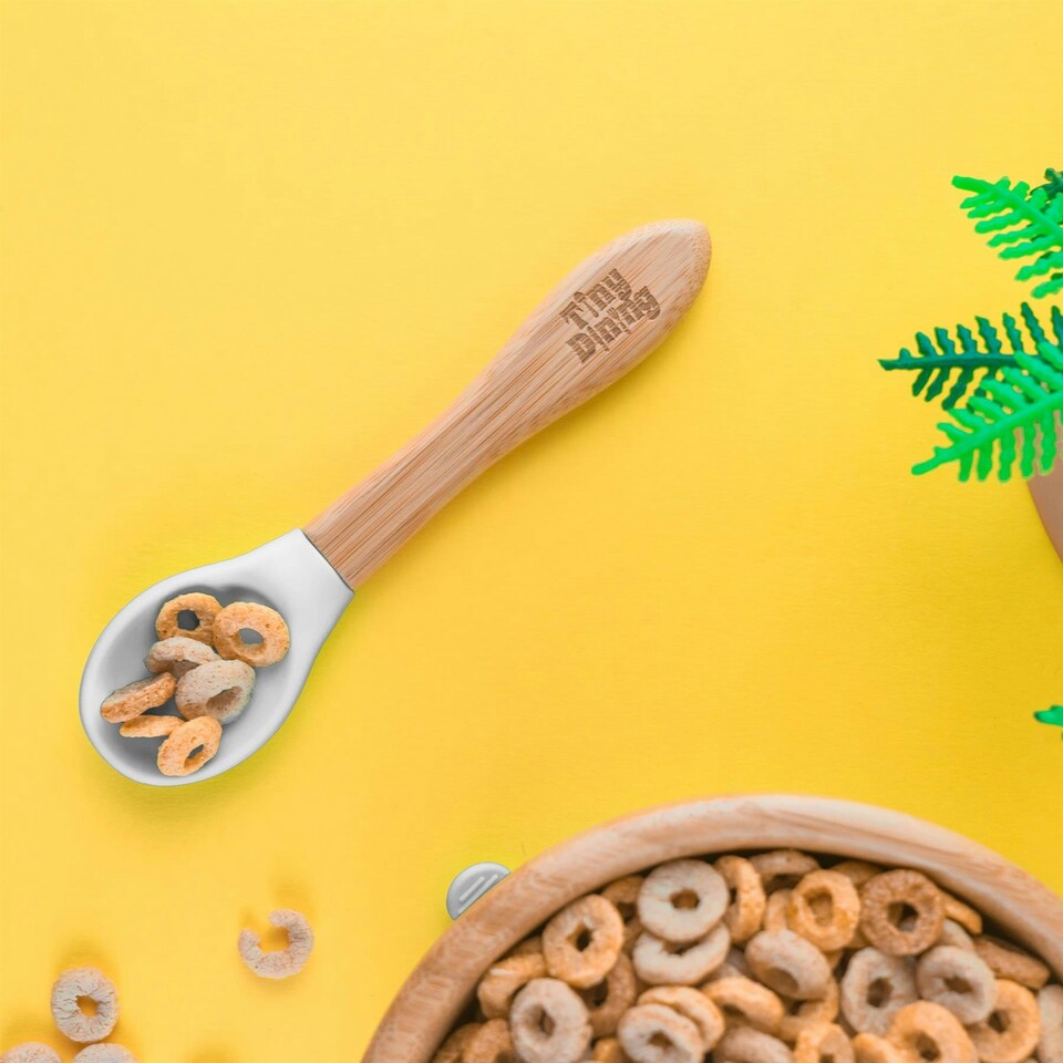 image 1 of Tiny Dining Children's Bamboo Silicone Tip Spoon - White