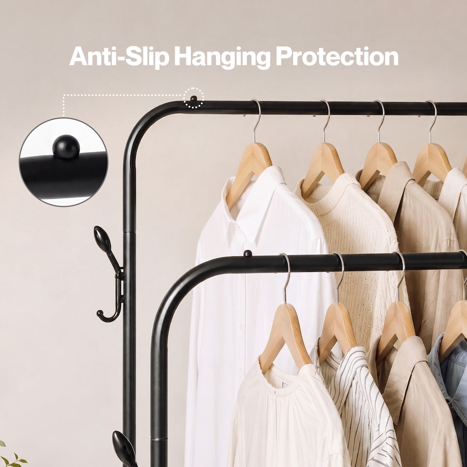 image 1 of Levede Clothes Rail Heavy Duty 2 Rods Carbon Steel Rack with Shelf Bedroom Black