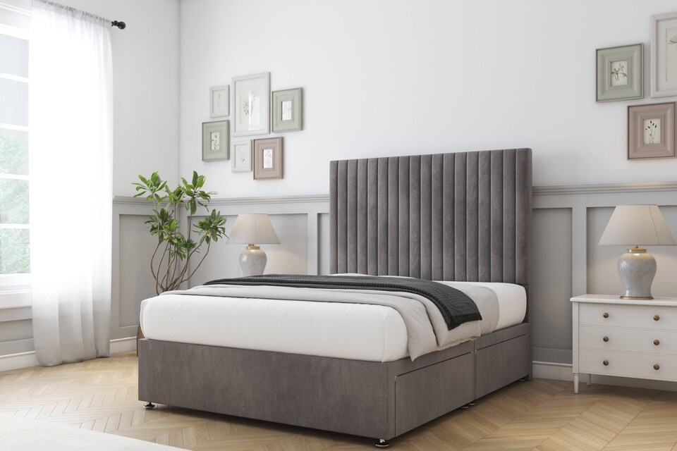 image 1 of Sloomy Manhattan Slate Naples Divan Bed Base 2 Drawers Same Side With 26 Inch Strutted Headboard | Grey | Slate | Single | 1