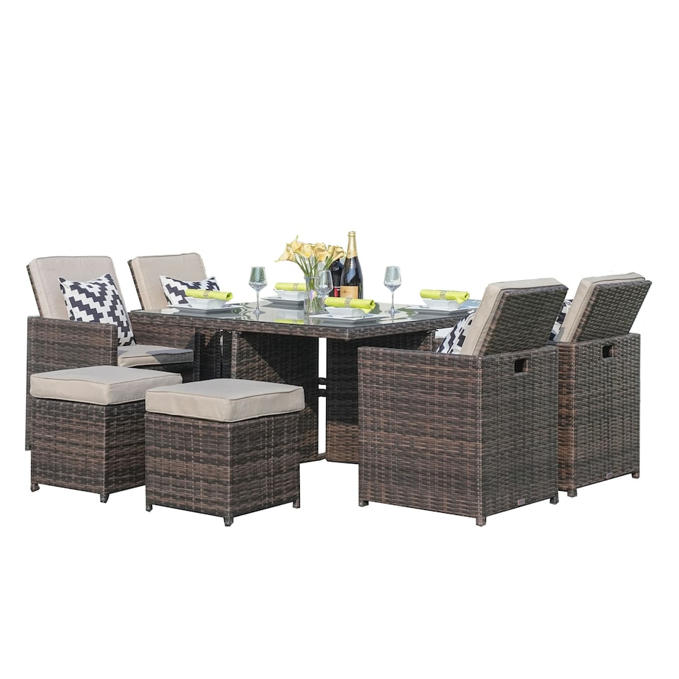 image 1 of Direct Wicker 9 Pieces Outdoor Rattan Garden Dining Table and Chair Set