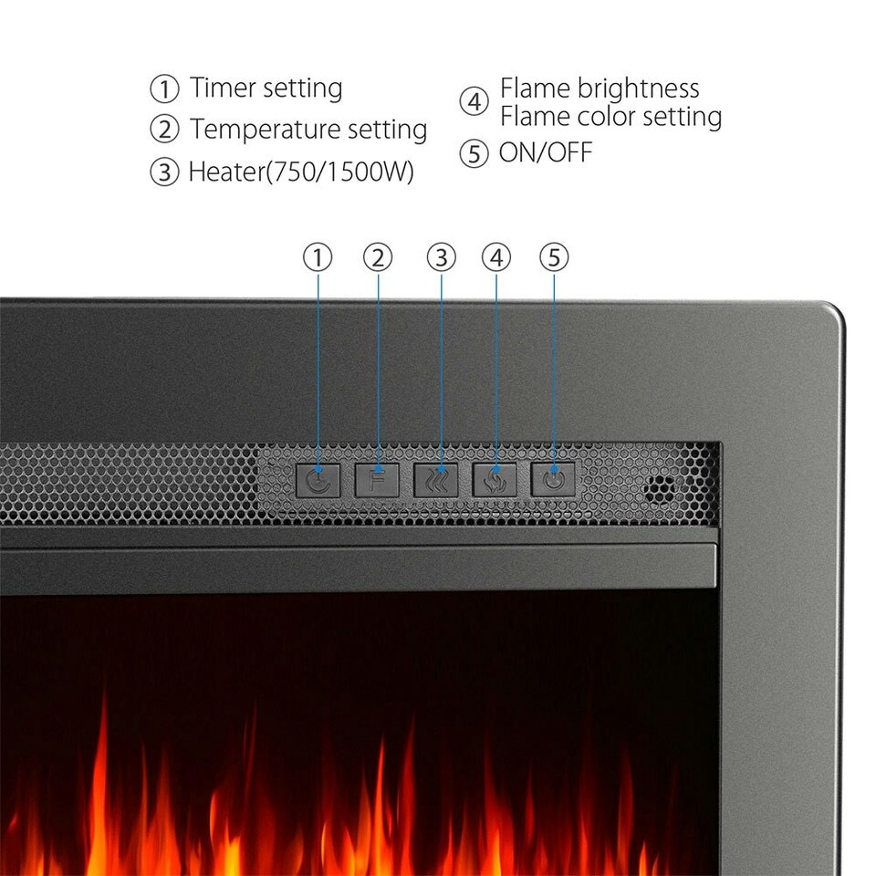 image 1 of Living and Home 60 Inch Electric Fireplace -Recessed/Wall Mounted/Freestanding, with Remote,1500W,Black