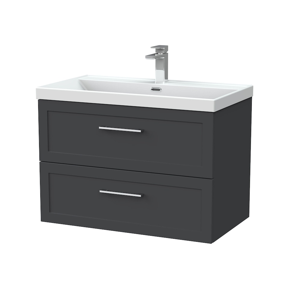 image 1 of Stonnall Traditional Wall Hung 2 Drawers Vanity Unit with Thin-Edge Ceramic Basin, 800mm, Dark Grey