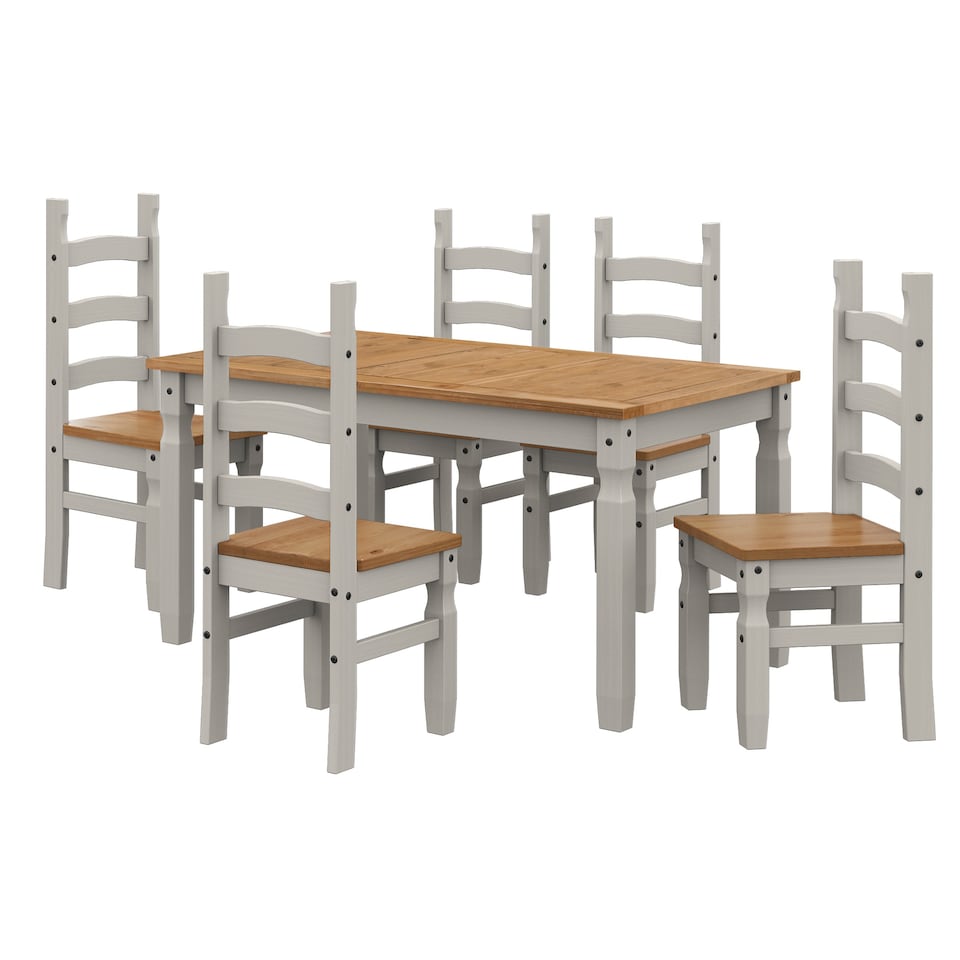 image 1 of Mercers Furniture Corona Grey Wax 5'0" Dining Table & 4 Chairs Solid Wood Pine Wooden Kitchen Dining Set with Mexican Styling