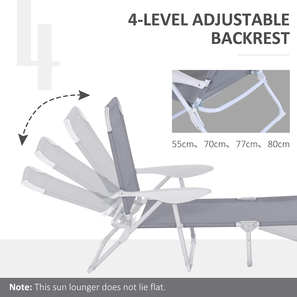 image 1 of Outsunny Folding Sun Lounger Garden Reclining Lounge Chair 4Level Backrest