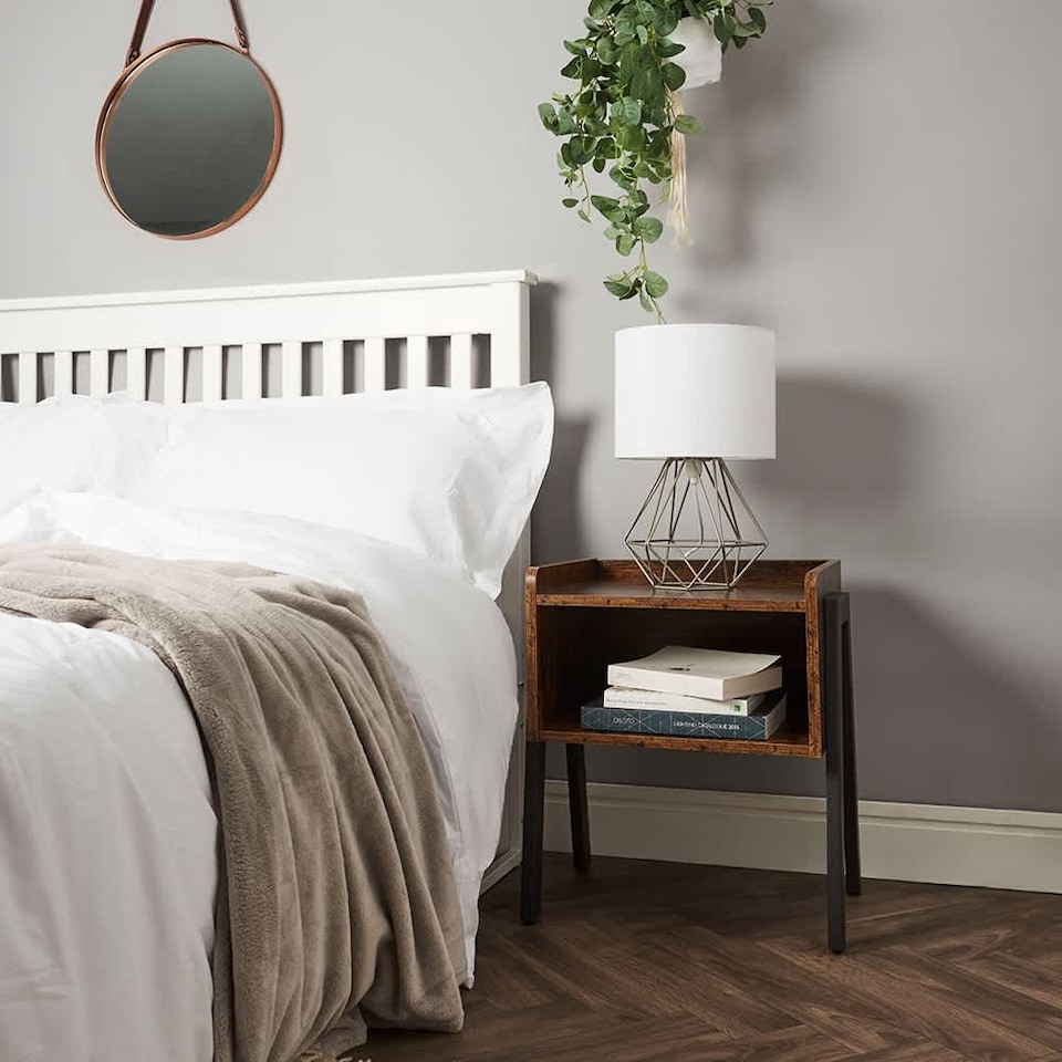 image 1 of ValueLights Angus Brushed Chrome Metal Cage Table Lamp White Shade