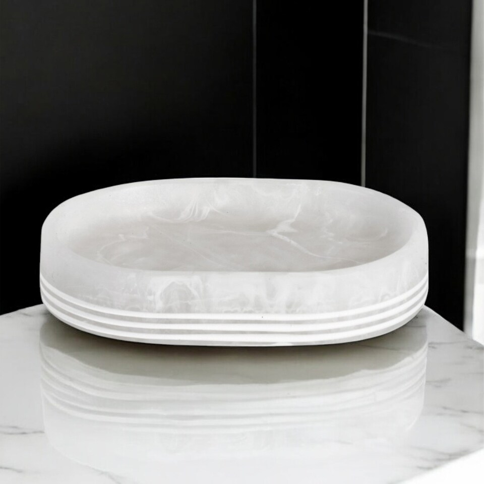 image 1 of Showerdrape Bianco Frost Onyx White Bathroom Accessory Set - Soap Dish & Toothbrush Holder | White | White | 1
