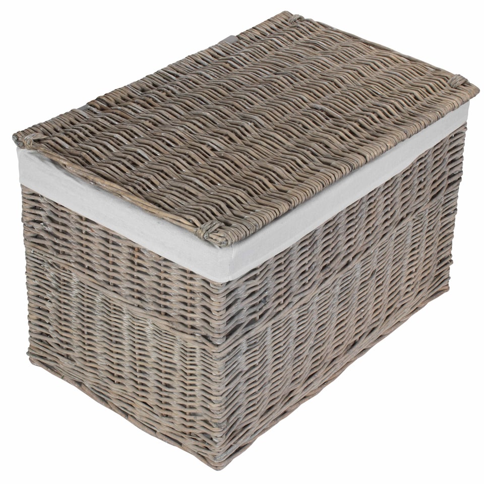 image 1 of 72cm Grey Wash Finish Storage Wicker Hamper Basket | Grey | Grey | L