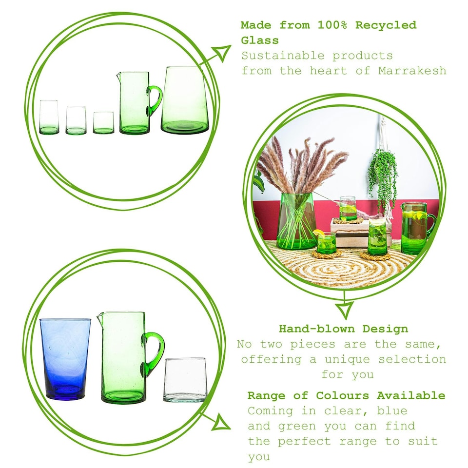 image 1 of Nicola Spring Merzouga Recycled Highball Glasses - 320ml - Green - Pack of 6 - Highballs Drinking Glasses Glassware Set Green