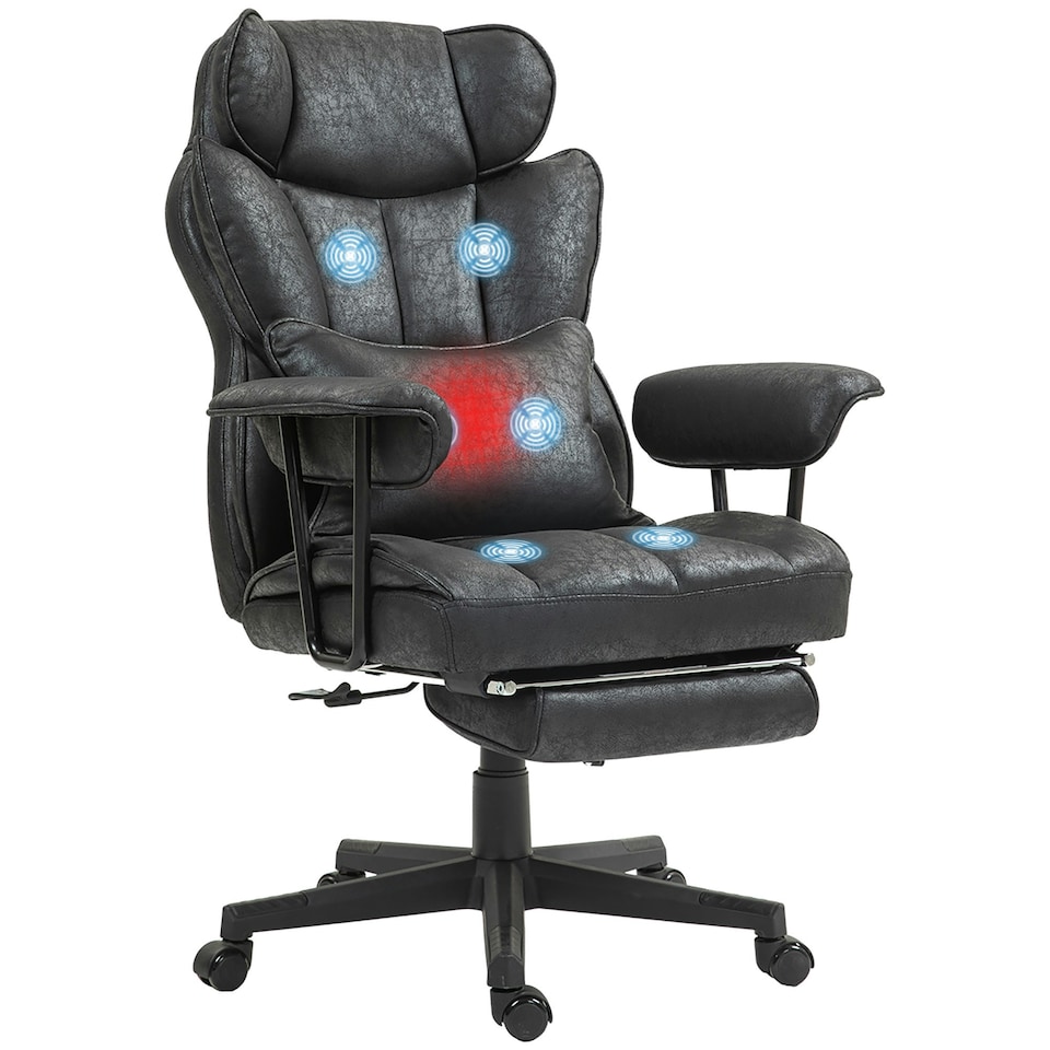 image 1 of HOMCOM Massage Office Chair, Heated Reclining Desk Chair, Black