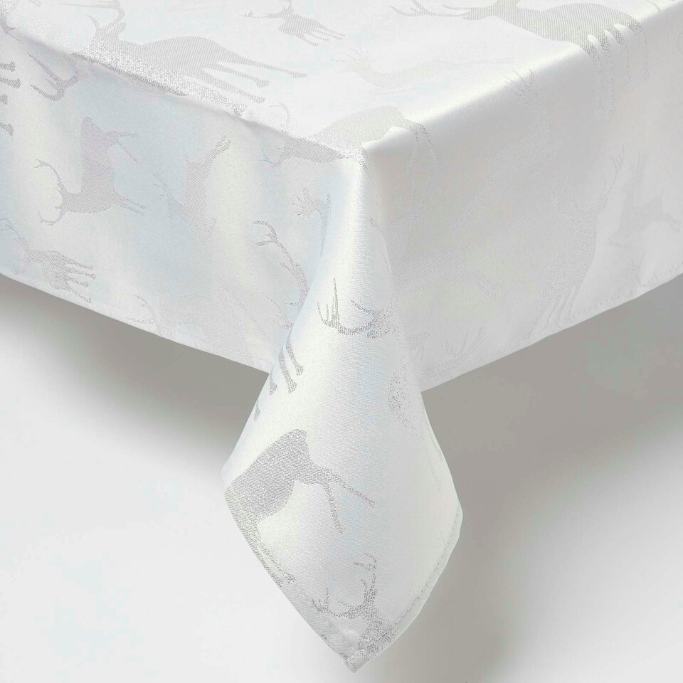 image 1 of Homescapes Silver Stag Christmas Table Cloth - 132 x 274 cm Silver