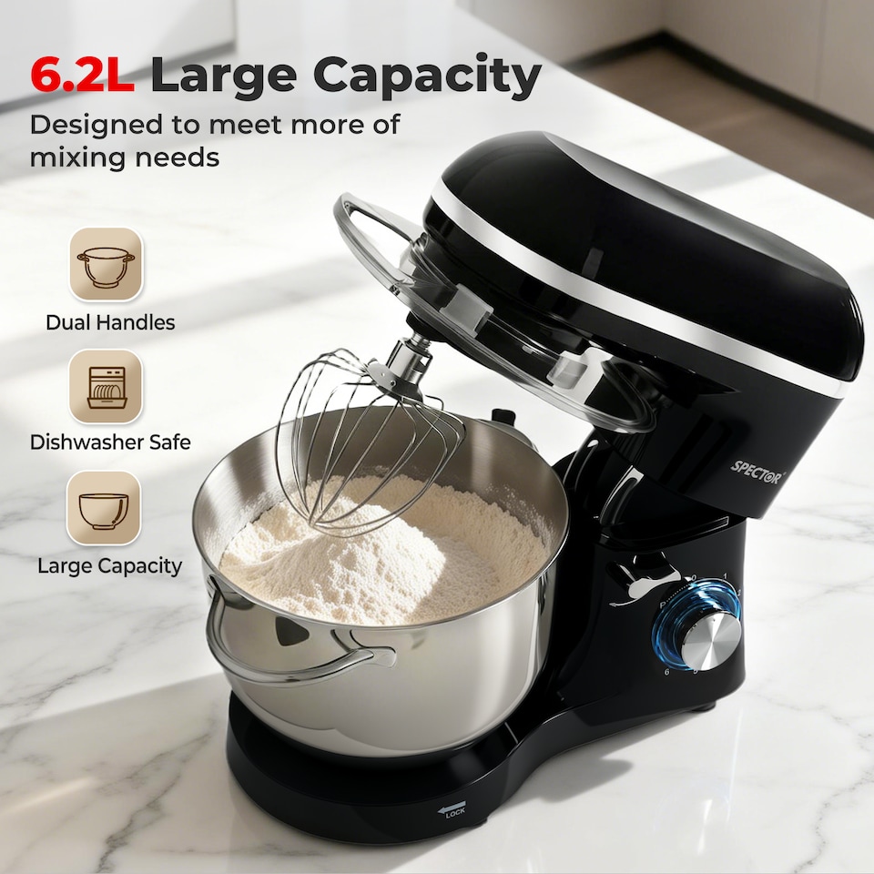 image 1 of Spector Electric Stand Mixer 6.2L Stainless Steel Mixing Bowl 1400W 6 Speeds