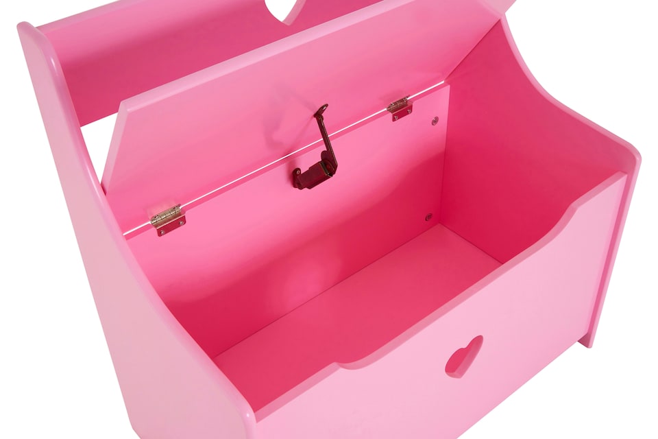 image 1 of Orsina Pink Heart Wooden Storage Bench Seat, Fun and Functional Wooden Storage Box with Seat, Pink Toy Storage