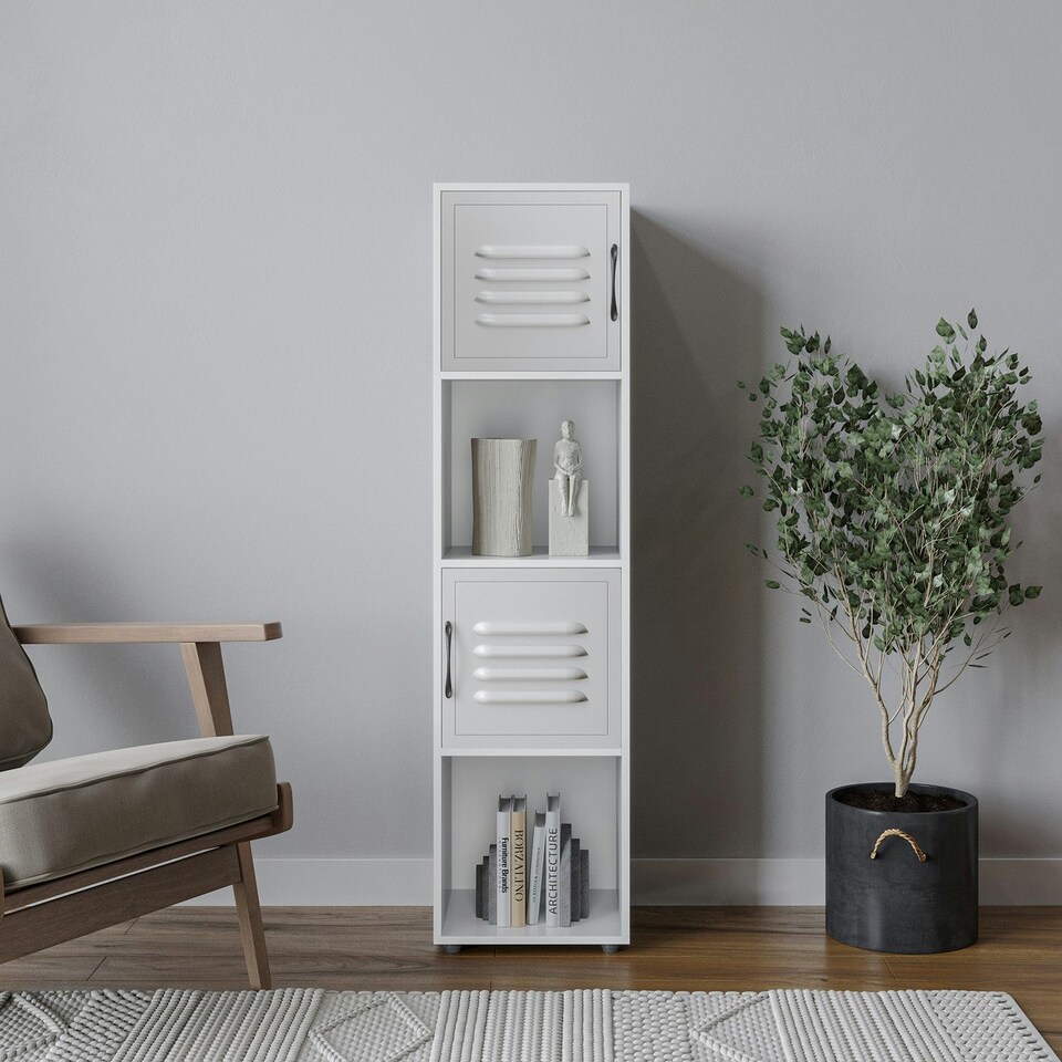 image 1 of 4 -Cube Tall Shelving Unit With Metal Doors Brown | Brown / Black