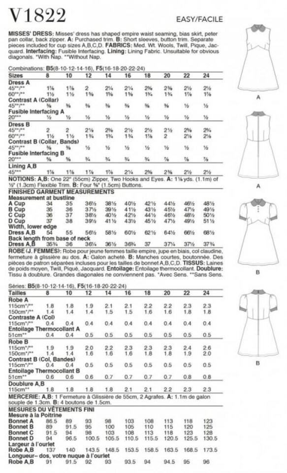 image 1 of Vogue 1822 Paper Sewing Pattern – Women’s Dress, Size B5 (8–10–12–14–16), Easy