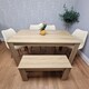 image 3 of Oak Effect Dining Table Set With 4 Cream Plastic Chairs And Bench Dining Room Furniture