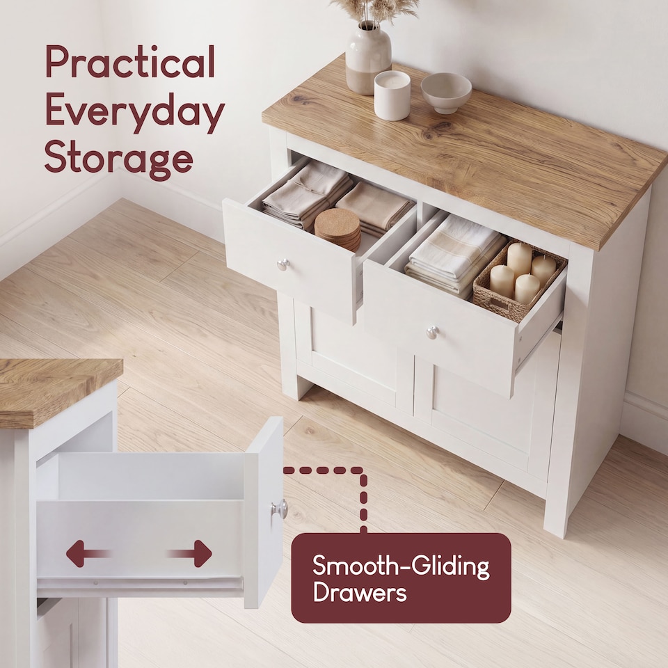 image 1 of Vida Designs Arlington 2 Drawer 2 Door Sideboard Shaker Buffet Cabinet Storage, White & Oak | White | White & Oak | 1