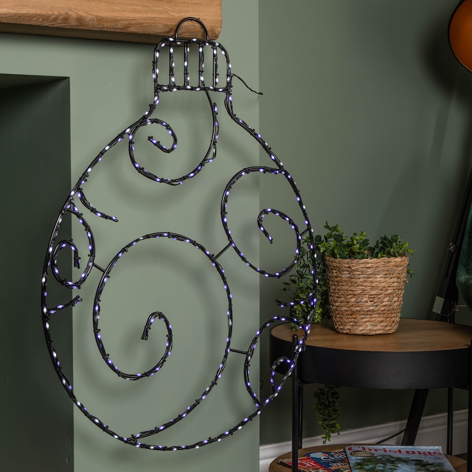 image 1 of 78cm Metal Hanging Christmas Bauble with 245 Static & Twinkling LEDs in Blue & White