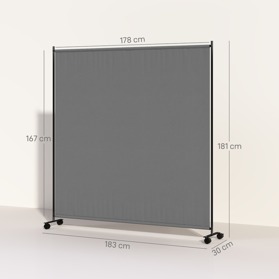 image 1 of Outsunny Room Divider with Wheels, 6ft Rolling Privacy Screen, Dark Grey | Grey | Dark Grey | 1