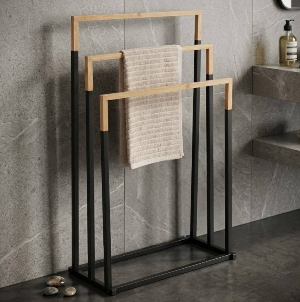 image 1 of Black Freestanding 3 Tier Towel Rack Stand