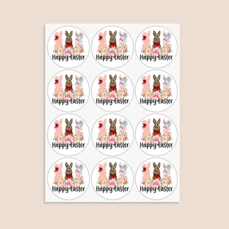 image 1 of Happy Easter Round Stickers 60mm - Sheet of 12