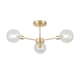 image 3 of Set of 2 Toner - Satin Brass with Globes 3 Light Flush Ceiling Lights | Gold | Satin brass plate and clear glass | Medium | 1