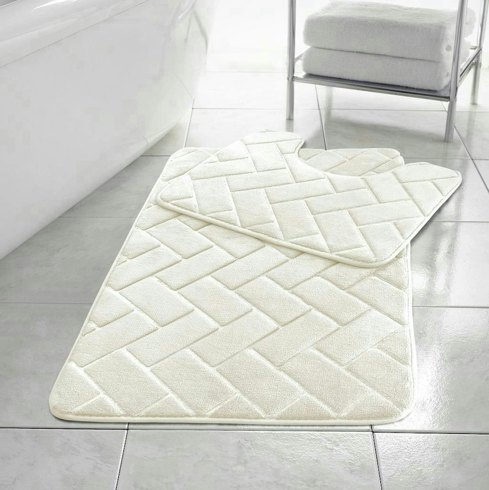 image 1 of Memory Foam BLOCKS Bath Mat Set Cream