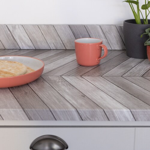 Sticky Back Plastic Chevron Grey Wood Effect Kitchen Self-adhesive Vinyl Wrap for Cupboards, Doors and Worktops 67.5cm x 1m - d-c-fix