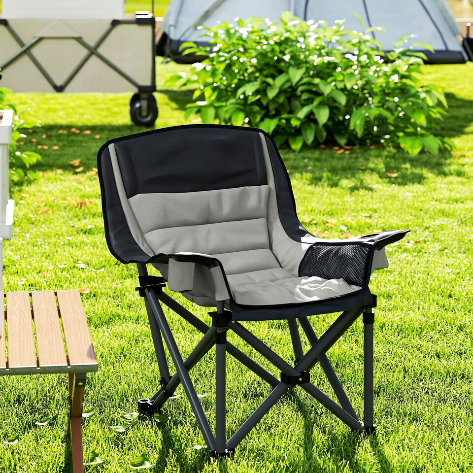 image 1 of Outsunny Camping Chair for Adults, Padded Folding Chair, Olive Green