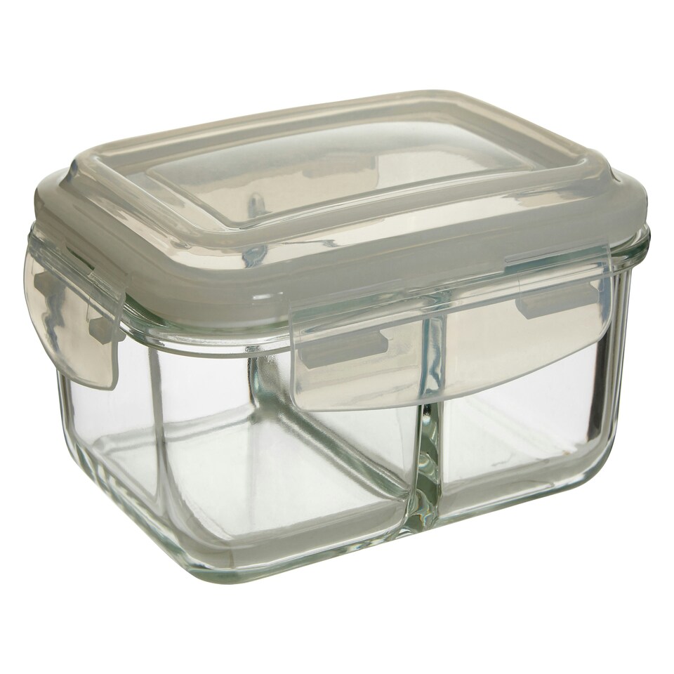 image 1 of Interiors by Premier 2-Section Square Glass Container with Lid – 1040ml, Borosilicate Glass with Airtight Silicone Seal