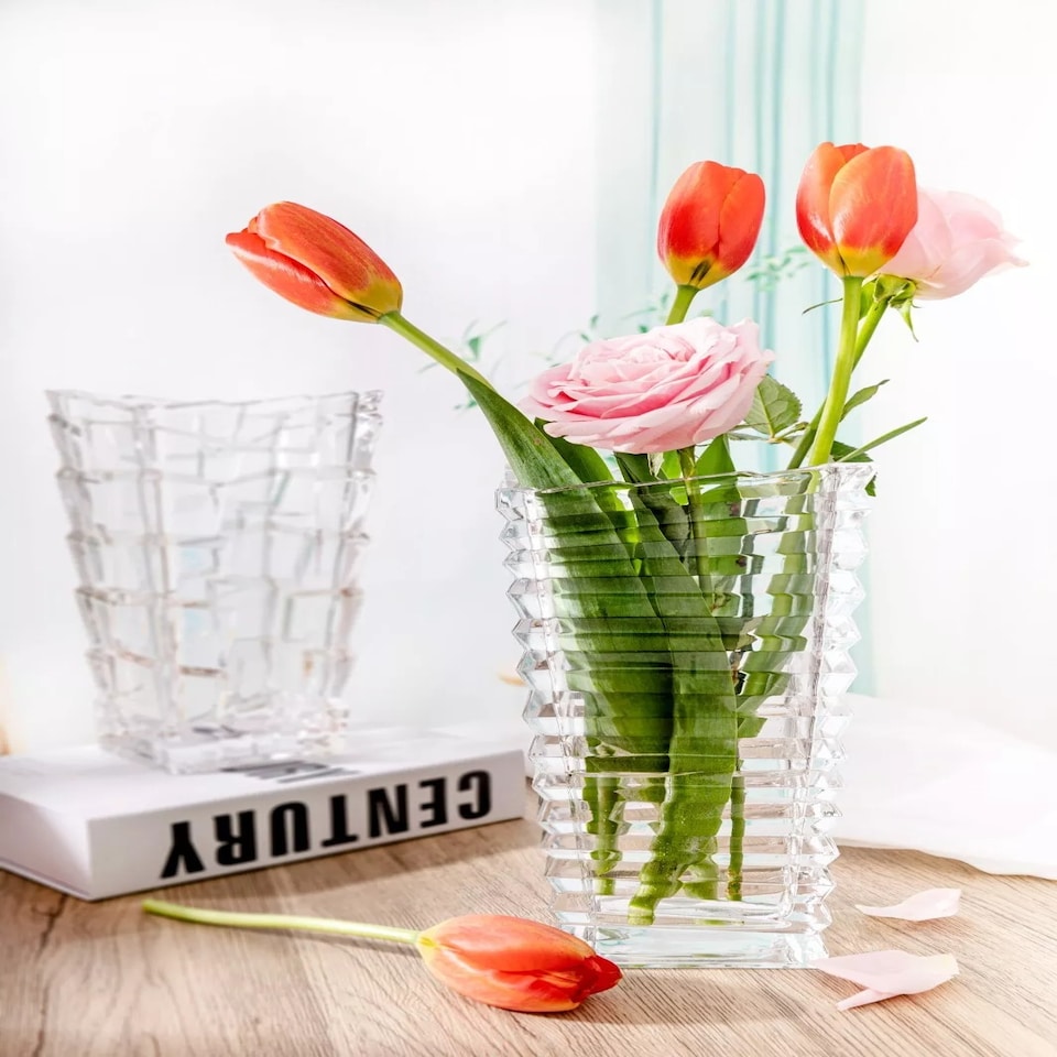 image 1 of Crystal Look Heavy Glass Bouquet Flower Vase Holder Home Table Elegant Decor | Clear | London