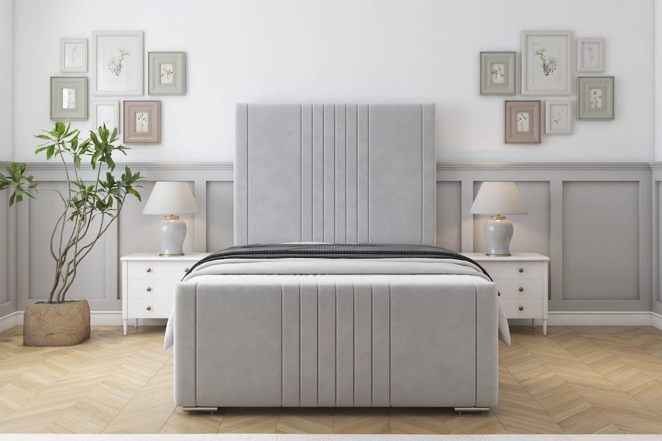 image 1 of Sloomy Harrington Silver Plush Bed Frame With Mattress With 50" Upholstered Headboard 3' Single
