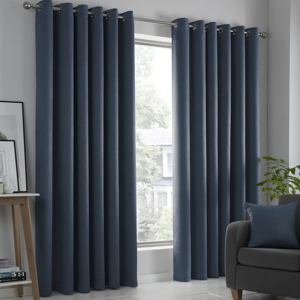 image 1 of Fusion Strata Eyelet Curtains Navy