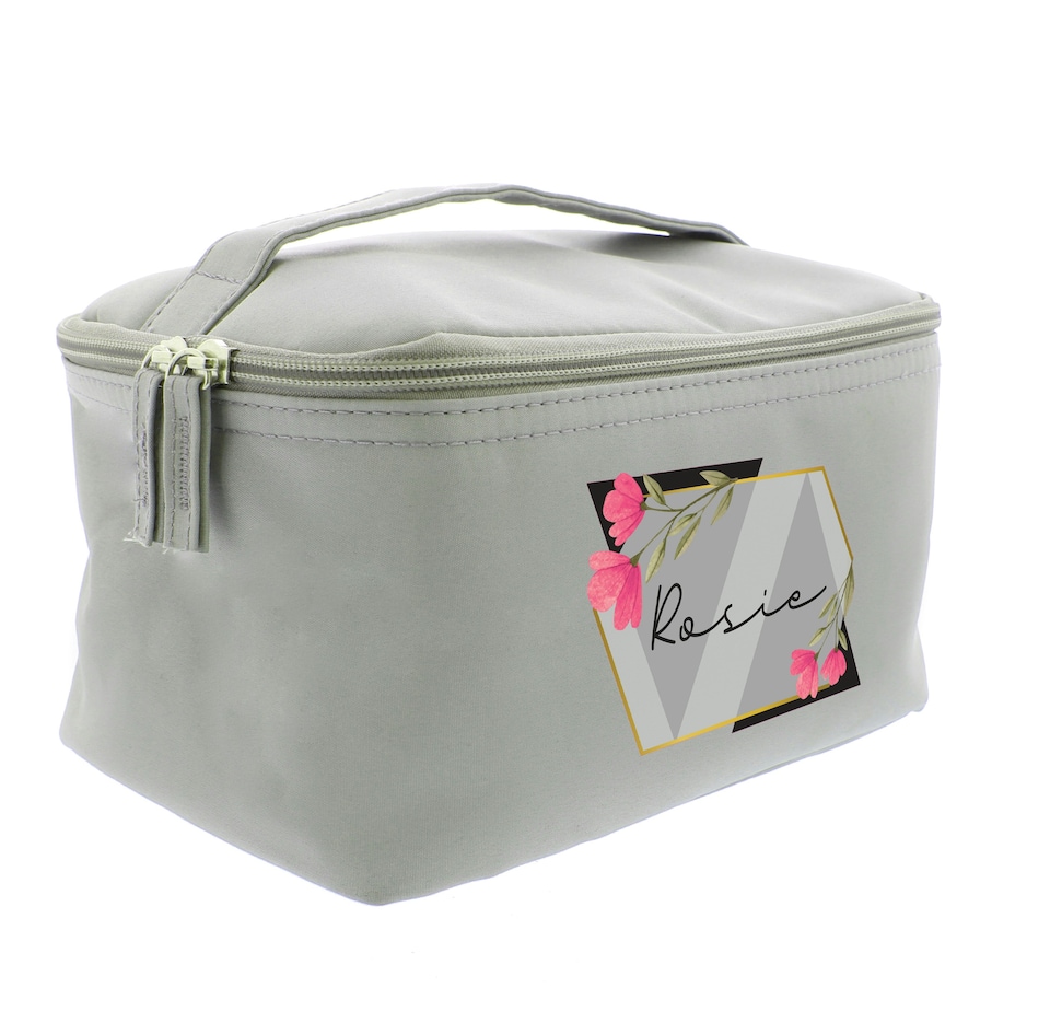 image 1 of Personalised Geometric Floral Grey Toiletry Bag | Grey