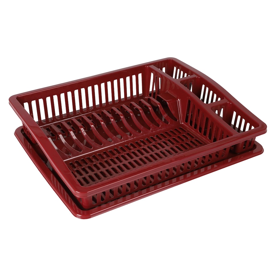 image 1 of Plastic Large Dish Rack Drainer Kitchen Sink Plate Cutlery Draining Drip Tray | Multi | Maroon Large