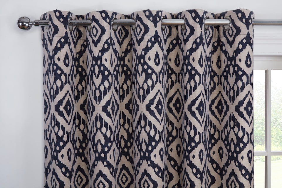 image 1 of Marrakech - Fully Lined Floral Curtains - Eyelet - Polycotton (Navy, 90'' x 72'' - 229cm x 183cm (Pair))