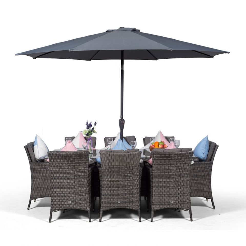 image 1 of Savannah Rectangle 8 Seat Rattan Dining Set Ice Bucket Drinks Cooler | Grey | Grey