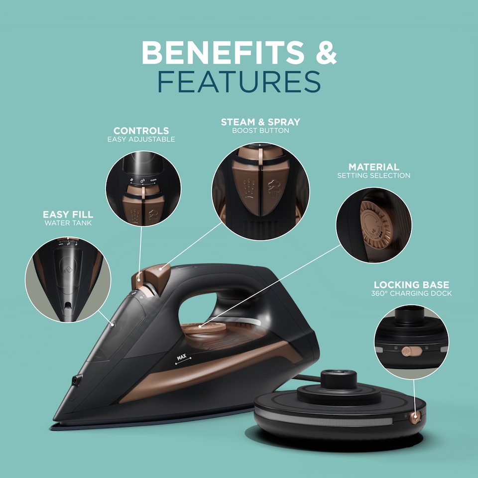 image 1 of DMD Cordless Steam Iron with Ceramic Soleplate 2800W