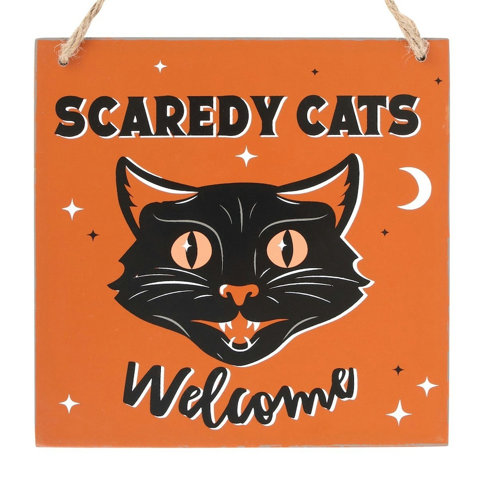 image 1 of Something Different Scaredy Cats Welcome Hanging Plaque - Orange/Black - One Size
