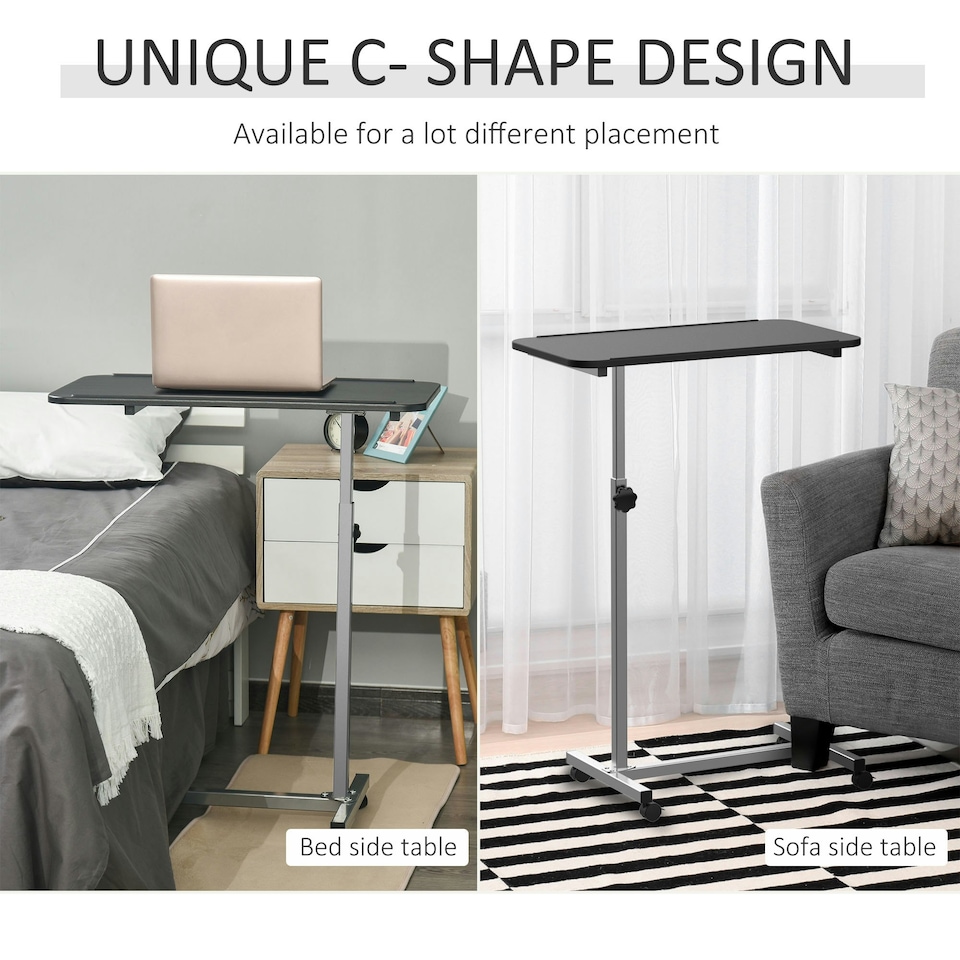 image 1 of HOMCOM C-Shaped Mobile Table Sofa Over Bed Side Nightstand w/ Casters, Brown