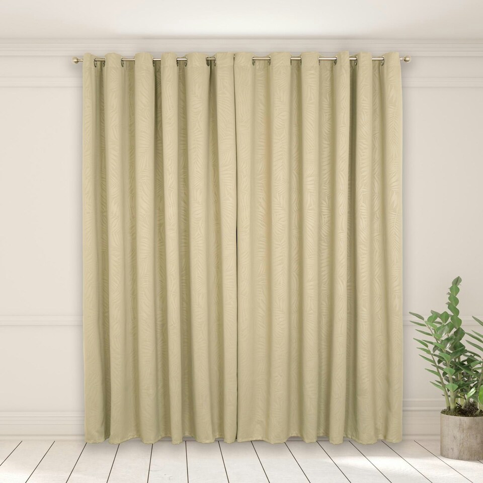image 1 of OHS Leaf Print Thermal Blackout Eyelet Curtains, 90x90" - Sage Green