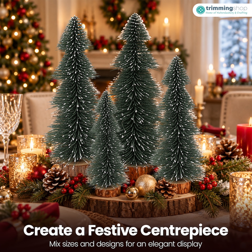 image 1 of 4 Sizes Green Snow-Dusted Pine Christmas Tree, Mini Tabletop Tree Set