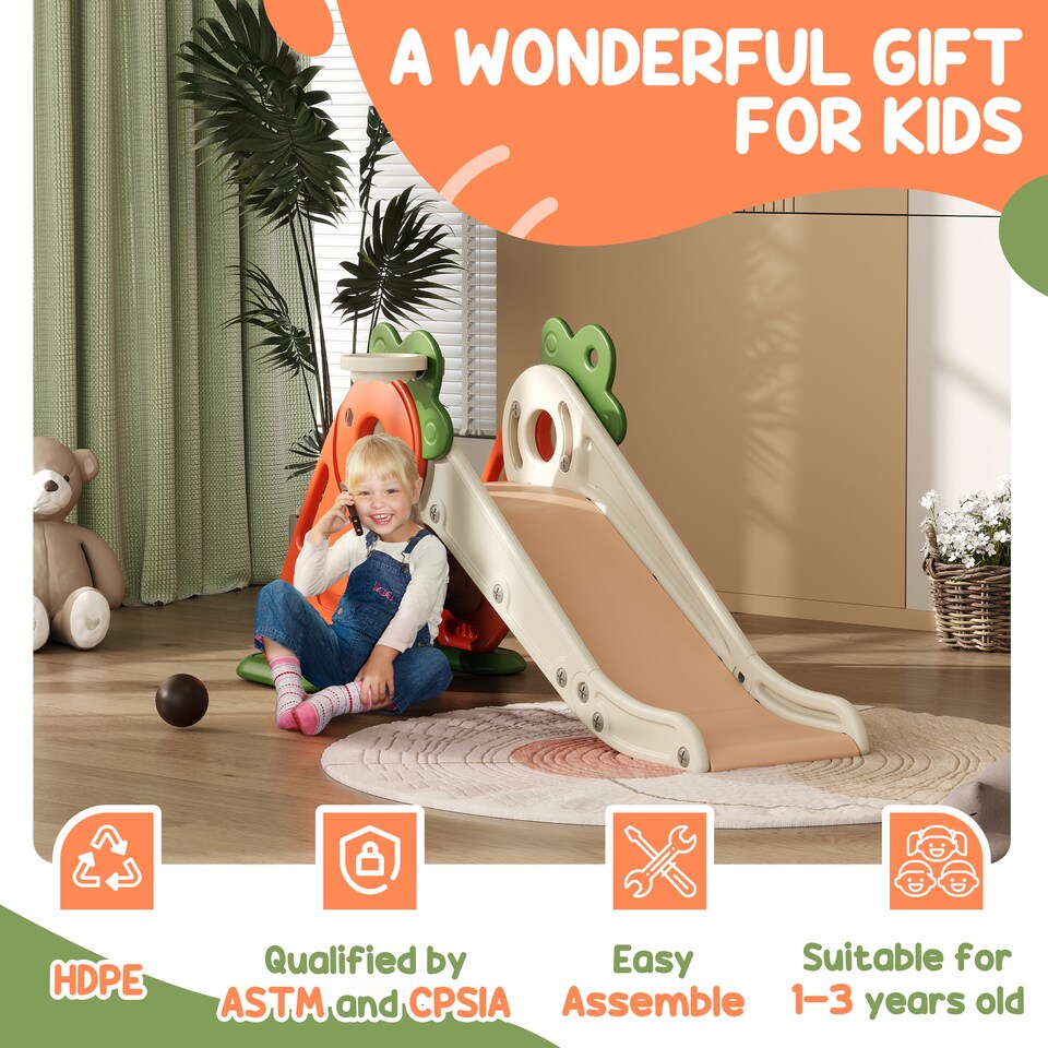 image 1 of AIYAPLAY 3 in 1 Kids Slide, Carrot-themed Foldable Indoor Slide for 1-3 Years