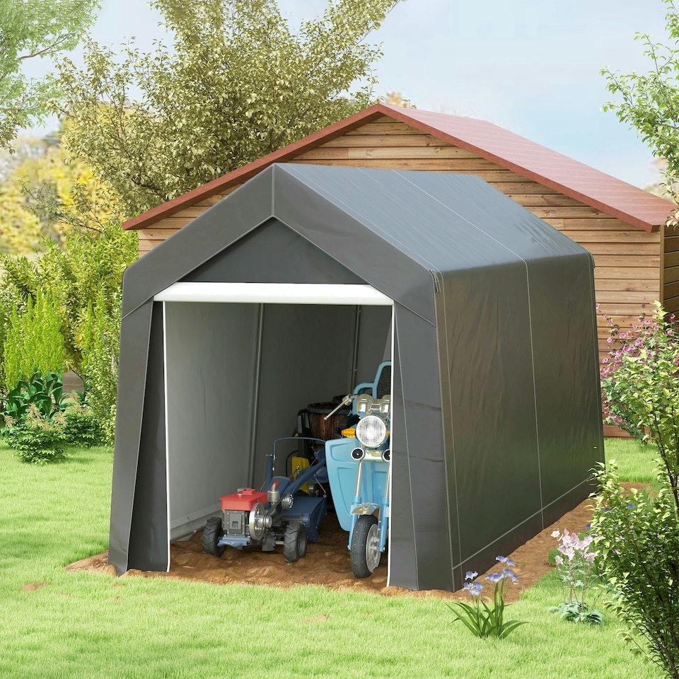 image 1 of Outsunny 2.1x3.6m Portable Shed, Waterproof Heavy Duty, Grey | Grey | 210W x 360D x 235Hcm | 1